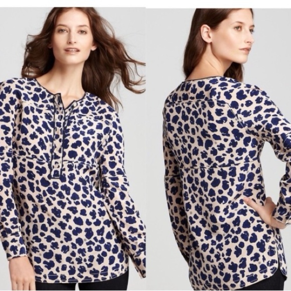 Tory Burch Robin Blue Animal Print Silk Popover 8 Pristine!